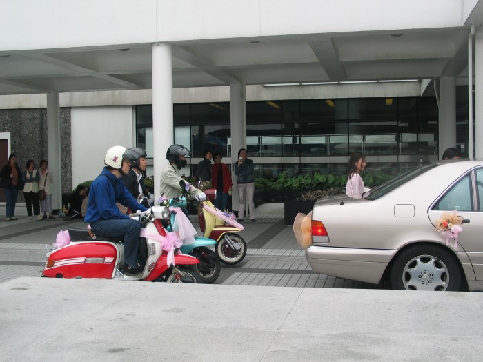 Scooters to escort a wedding